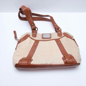 Stone Mountain Canvas Leather Shoulder Bag Tan Brown Structured Tote